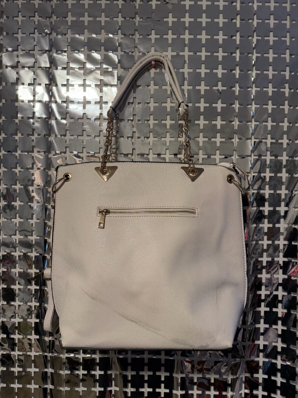 ⭐️ Bundle 5 for $13 • White Tote Bag with Chain Handles